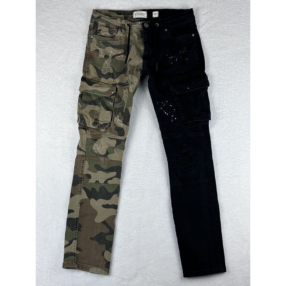 Split Camo & Black Skinny Cargo Jeans